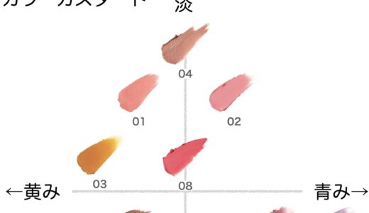 グラムトーンカラーカスタード【THREE】ほぼ全色比較|ブルベ・イエベ向きの色味をチャートで解説