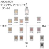 アディクション ザシングルアイシャドウ(マット)の色味を黄み・青み・明度・暗度の4軸で比較したチャート画像。パーソナルカラー(ブルベ/イエベ)別に分類